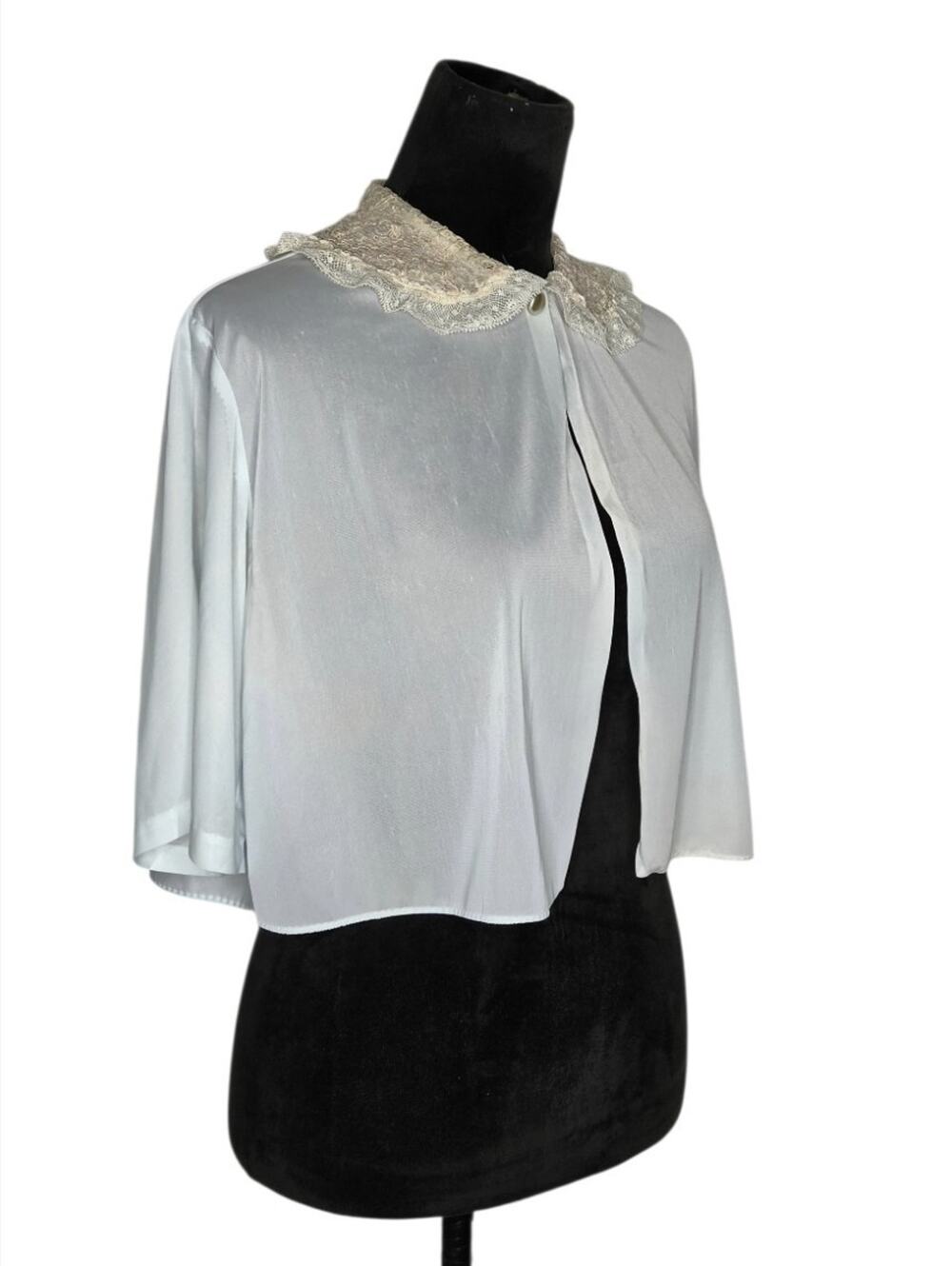 VTG 50s Bonwit Teller Sheer Bed Jacket Romantic Coquette Lace Collar Fits Small